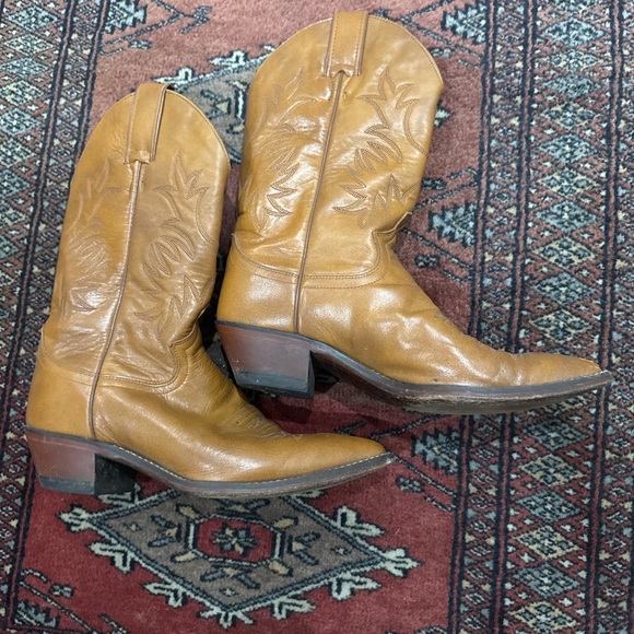 Vintage Justin Boots Tan Leather Western Footwear - Picture 1 of 3
